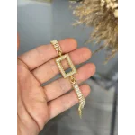 Dikdörtgen Gram Altınlık Kristal Baget Bileklik (17+3 cm)