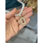 Gram Altınlık Hasır Çerçeveli İncili Kolye