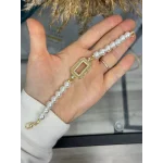 Gram Altınlık Hasır Çerçeveli İncili Bileklik