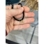 Üçü Bir Yerde Klipsli Siyah Kristal Boncuk Kolye (50 cm)