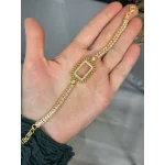 Gramlık İşlemeli Çerçeve Kristal Baget Bileklik (17+3 cm)