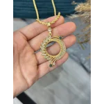 Yarım Altınlık Yeşil Taşlı Zarif Burgu Kolye (60 cm)