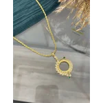 Yarım Altınlık Yeşil Taşlı Zarif Burgu Kolye (60 cm)