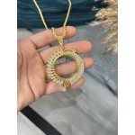 Tam Altınlık Yeşil Taşlı Burgu Kolye (60 cm)