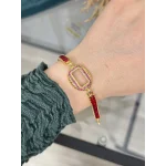 Oval Gramlık Kırmızı Taşlı Baget Bileklik (17+3 cm)