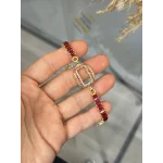 Oval Gramlık Kırmızı Taşlı Baget Bileklik (17+3 cm)