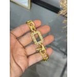 Gram Altınlık Yaprak İşlemeli Kalpli Samanyolu Bileklik (17+3cm)