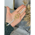 Çeyreklik Taşlı Yaprak Detaylı İnci Bileklik