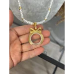 Yarım Altınlık Fiyonklu Dokuzu Biryerde İnci Kolye (60 cm)