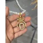 Oval Gram Altınlık Fiyonklu İnci Kolye (50 cm)