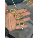Üç Çeyreklik Doğal İncili Buğday Model Burgu Kolye (65 cm)