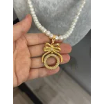 Çeyreklik Taşlı İncili Fiyonk Kolye (60 cm)