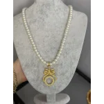 Çeyreklik Taşlı İncili Fiyonk Kolye (60 cm)