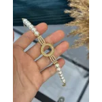 Çeyreklik Taşlı Tasarım İnci Bileklik (18+3 cm )