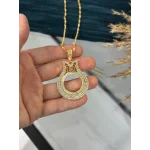 Yarım Altınlık Taşlı Lale Model Kolye (60 cm)