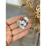Gümüş Renk İncili Taşlı Gül Broş