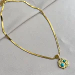 Mavi (Firuze) Taşlı-Altıgen Uçlu Kolye