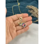 Gold Charmlı Seyahat Çocuk Kolye (40+5 cm)