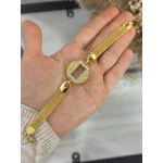 Gram Altınlık İşlemeli Yuvarlak Hasır Bileklik