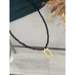 Siyah Kristal Boncuklu Gram Altınlık Kolye (60 cm)