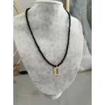 Siyah Kristal Boncuklu Gram Altınlık Kolye (60 cm)