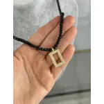 Siyah Kristal Boncuklu Gram Altınlık Kolye (60 cm)