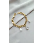 Taşlı İnci Sallantılı Zincir Bileklik