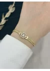 14K Gold Baget Taşlı Hasır Bileklik (17+2 cm)