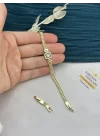 14K Gold Baget Taşlı Hasır Bileklik (17+2 cm)