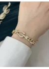 14K Gold Taşlı Geçişli Vip Bileklik