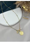 Topçuklu Zincir Ve Doğal İncili Çeyrek Kolye (60 cm)