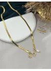Dümen Kilitli Doğal İnci-Yonca İtalyan Zincir (55 cm)