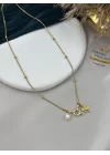 Dümen Kilitli Topçuklu Zincir Doğal İnci-Yonca Kolye (60 cm)