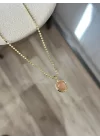 Ezme Pullu Zincir Pembe Taşlı Vintage Kolye (55 cm)