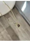 Ezme Pullu Zinvir Mor Taşlı Vintage Kolye (55 cm)