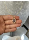 Ezme Pullu Zinvir Mor Taşlı Vintage Kolye (55 cm)