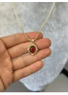 Ezme Pullu Zincir Bordo Taşlı Vintage Kolye (55 cm)