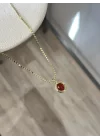 Ezme Pullu Zincir Bordo Taşlı Vintage Kolye (55 cm)