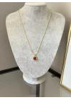 Ezme Pullu Zincir Bordo Taşlı Vintage Kolye (55 cm)