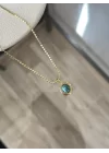 Ezme Pullu Zincir Turkuaz Taşlı Vintage Kolye (55 cm)