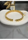 22 Ayar Kalem İşi Sıra Yoncalı Kelepçe Bilezik (6.0 cm)