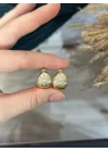 Bombeli Çizgi Dokulu Taşlı Halka Küpe (Hafif yapılıdır)