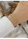 Gold Geçişli Oval Zincir XP Bileklik (19.5 cm)