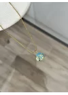 Mavi Mineli Kuşlu Açılır Kapaklı Kolye (40+5 cm)