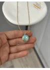 Mavi Mineli Kuşlu Açılır Kapaklı Kolye (40+5 cm)