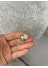Mavi Mineli Kuşlu Açılır Kapaklı Kolye (40+5 cm)