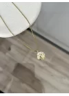 Beyaz Mineli Kuşlu Açılır Kapaklı Kolye (40+5 cm)