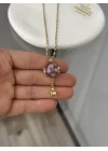 Mineli Mor Taşlı İşçilikli Sallantılı Açılır Kapaklı Kolye 50+5 cm)