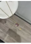 Mineli Mor Taşlı İşçilikli Sallantılı Açılır Kapaklı Kolye 50+5 cm)