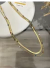 Çelik İkili Mineli Renkli İtalyan Kolye (40+5 cm)